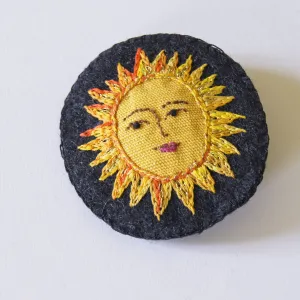 Large Textile Hand Embroidered Sun Brooch Pin Celestial Jewelry
