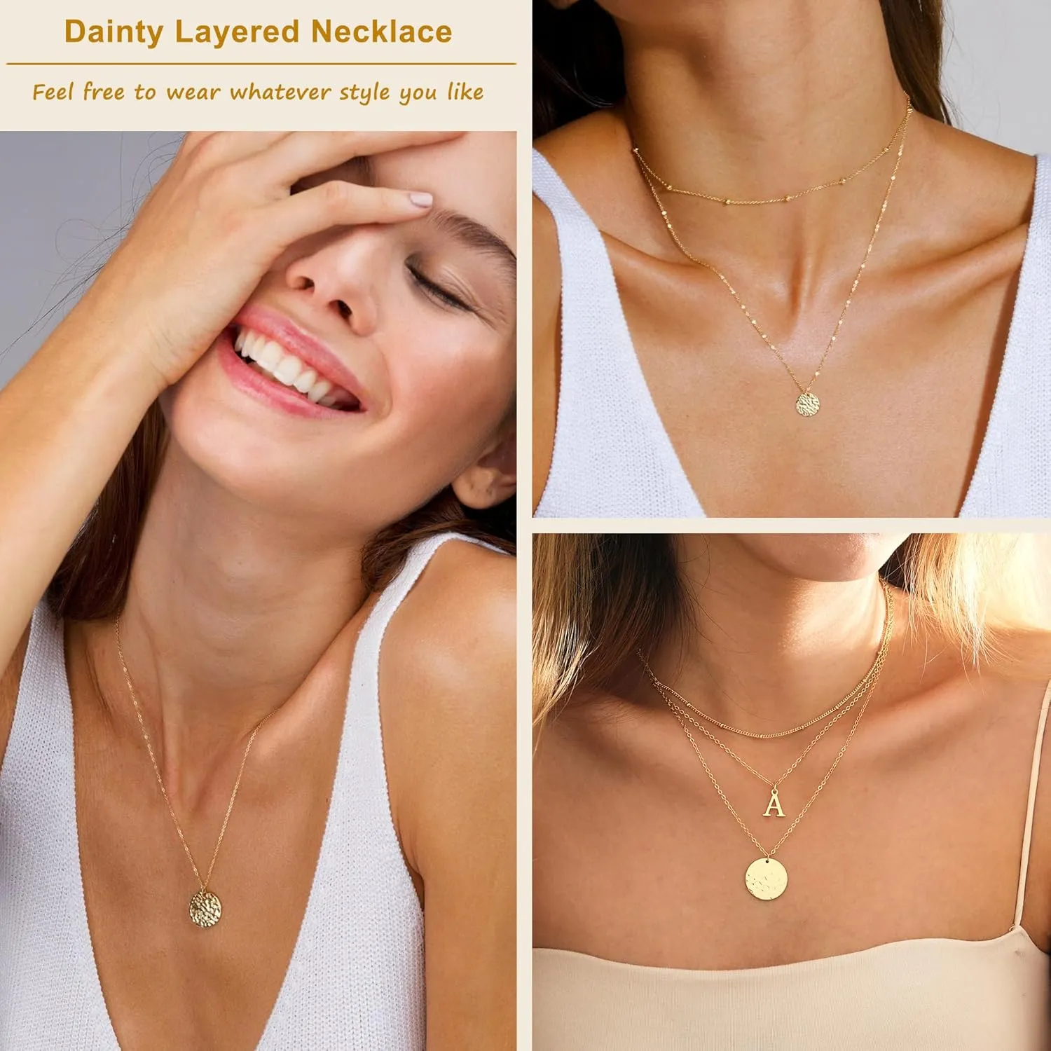 Layered Initial Necklaces for Women 14K Gold Plated Letter Dainty Choker Necklace Set Trendy Layering Personalized A-Z Initial Coin Pendant Stacked Chain Jewelry Gift