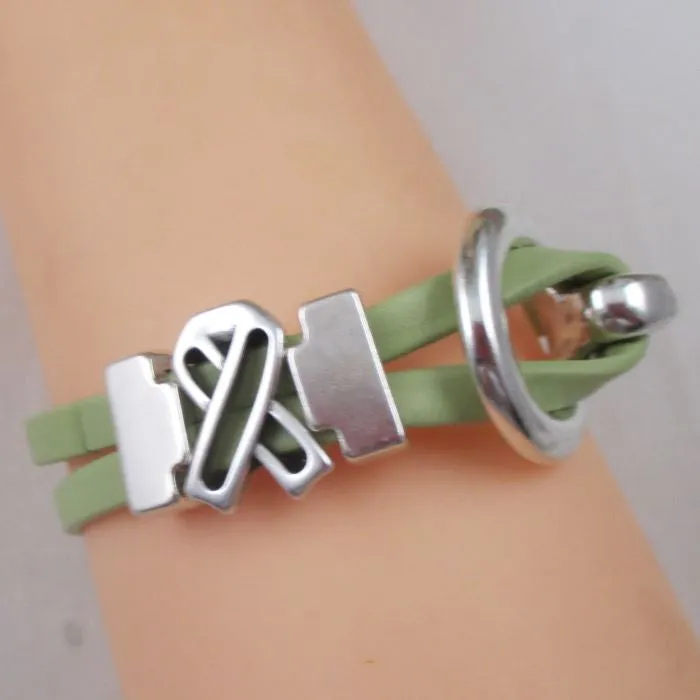 Lime Green Awareness Flat Leather Bracelet