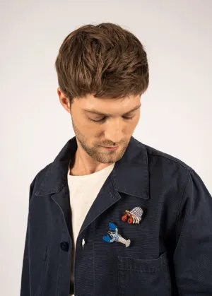Lobster with gloves embroidered brooch - SAINT JAMES x Macon & Lesquoy (BLANC/BLEU)