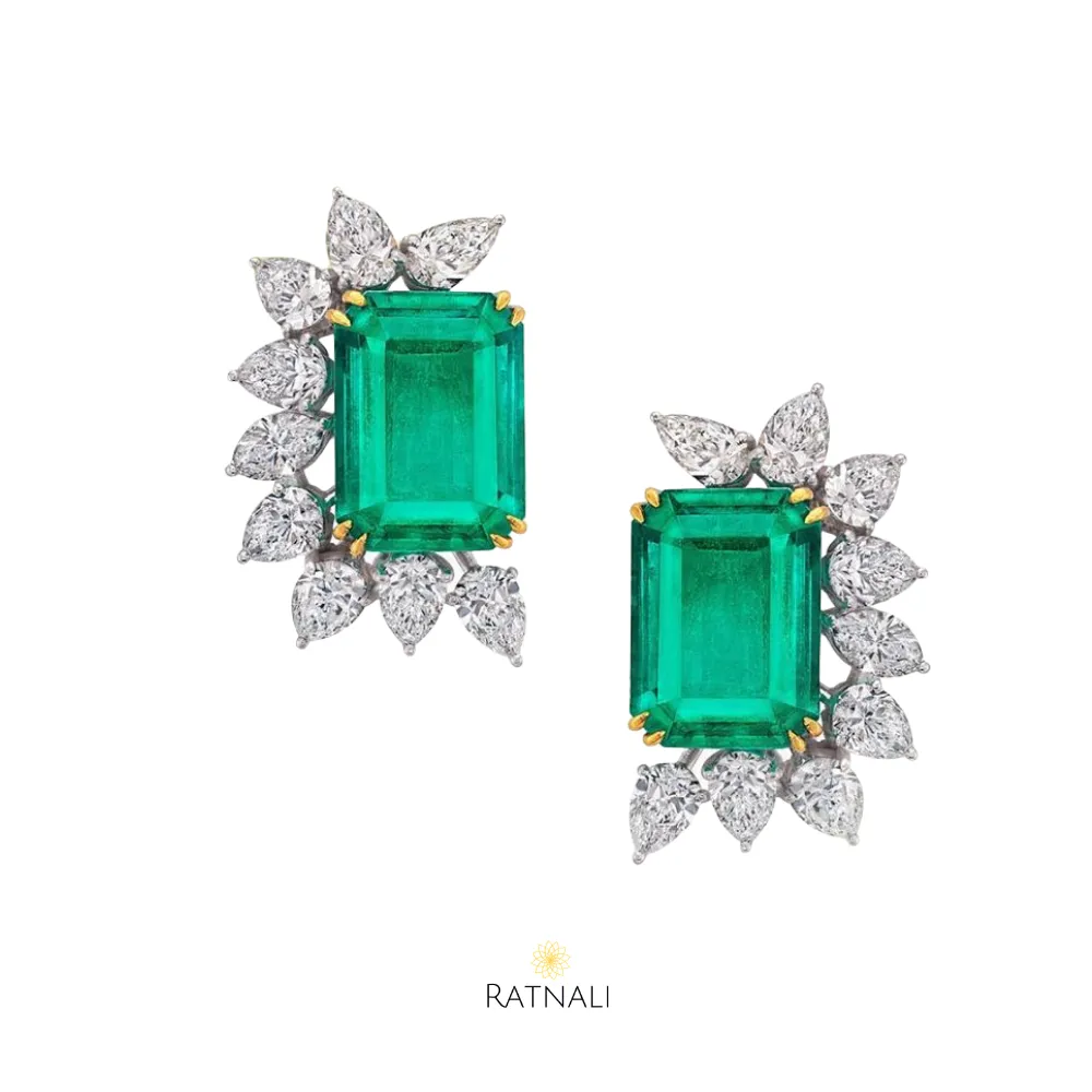 Lulit Simulated Diamond and Emerald Cluster Stud Earrings