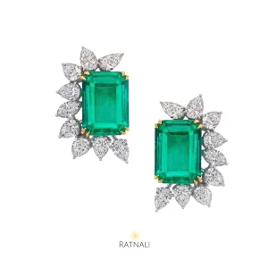 Lulit Simulated Diamond and Emerald Cluster Stud Earrings