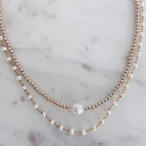 MAC & RY JEWELRY - 14K GOLD FILLED BEADED BAROQUE NECKLACE