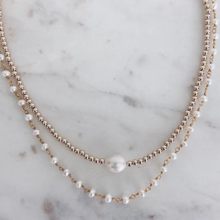MAC & RY JEWELRY - 14K GOLD FILLED BEADED BAROQUE NECKLACE