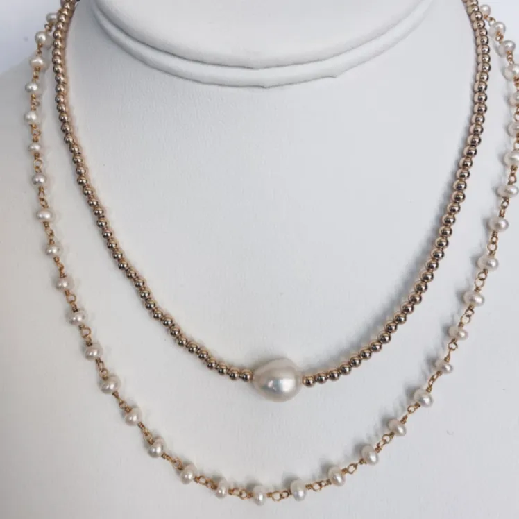 MAC & RY JEWELRY - 14K GOLD FILLED BEADED BAROQUE NECKLACE