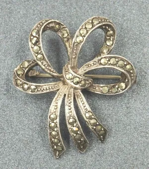 Marcasite Floral Sterling Silver Vintage Brooch - Stamped Germany