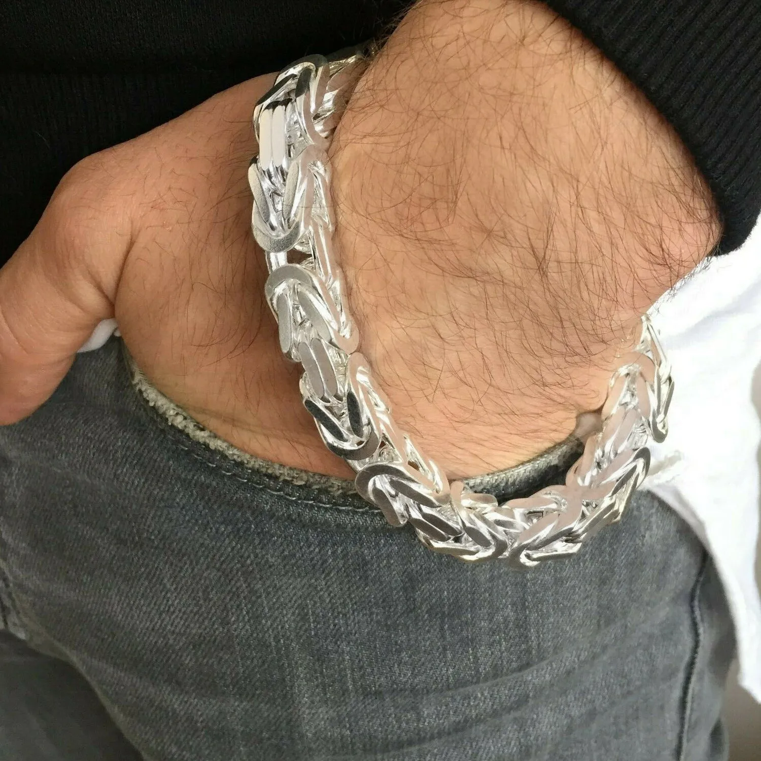Men's Heavy Chain Bracelet Solid 925 Silver King Link 10mm 130GR