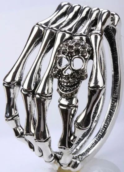 Metal Skull Skeleton Hand Grasp Bracelet
