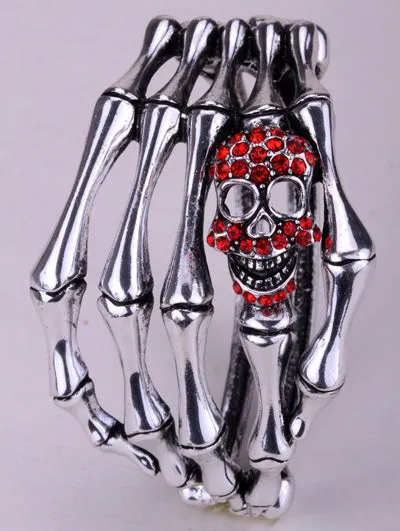 Metal Skull Skeleton Hand Grasp Bracelet
