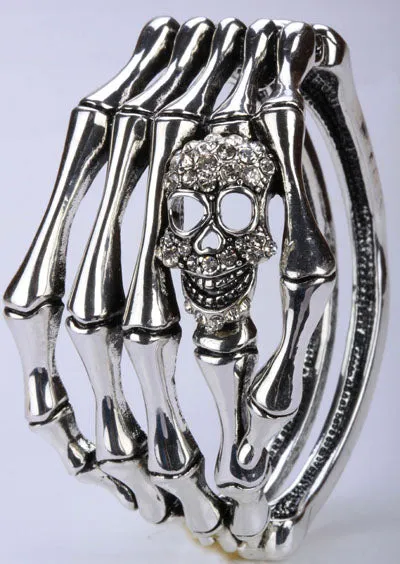 Metal Skull Skeleton Hand Grasp Bracelet