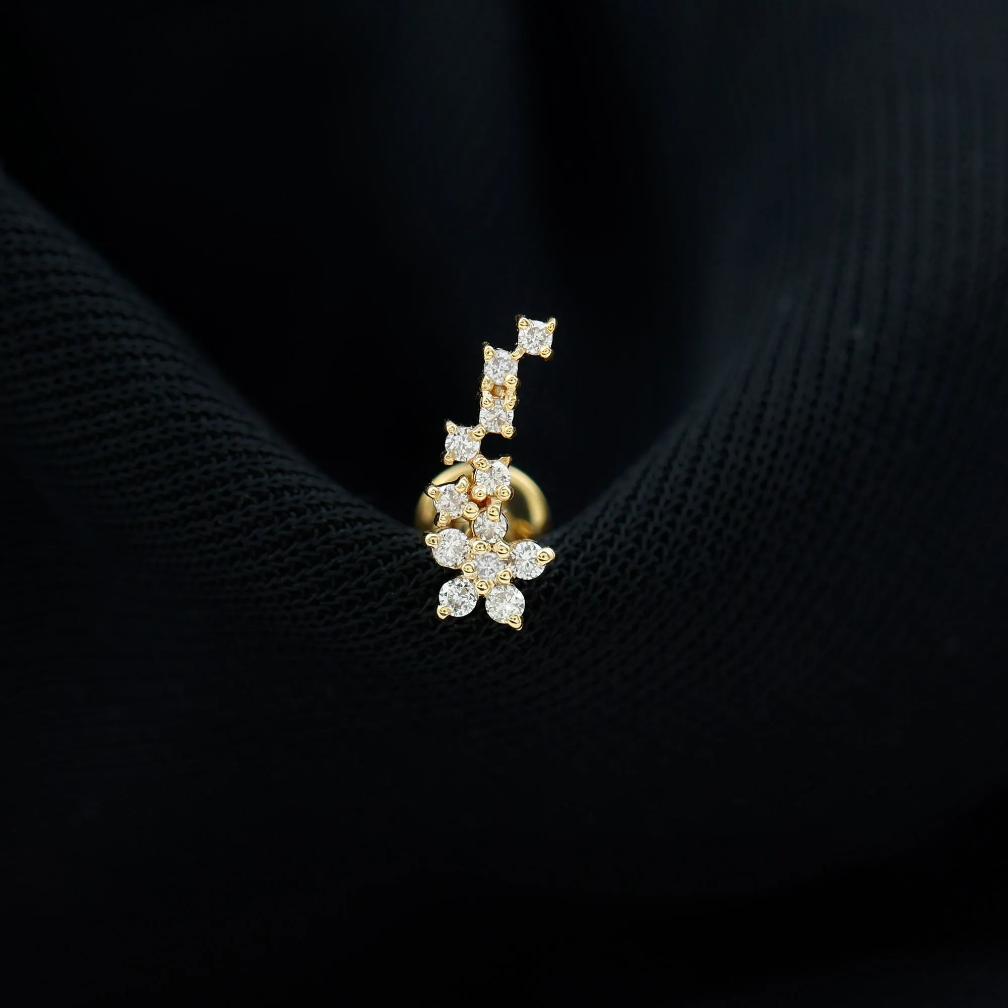 Natural Diamond Flower Cluster Earring for Helix Piercing