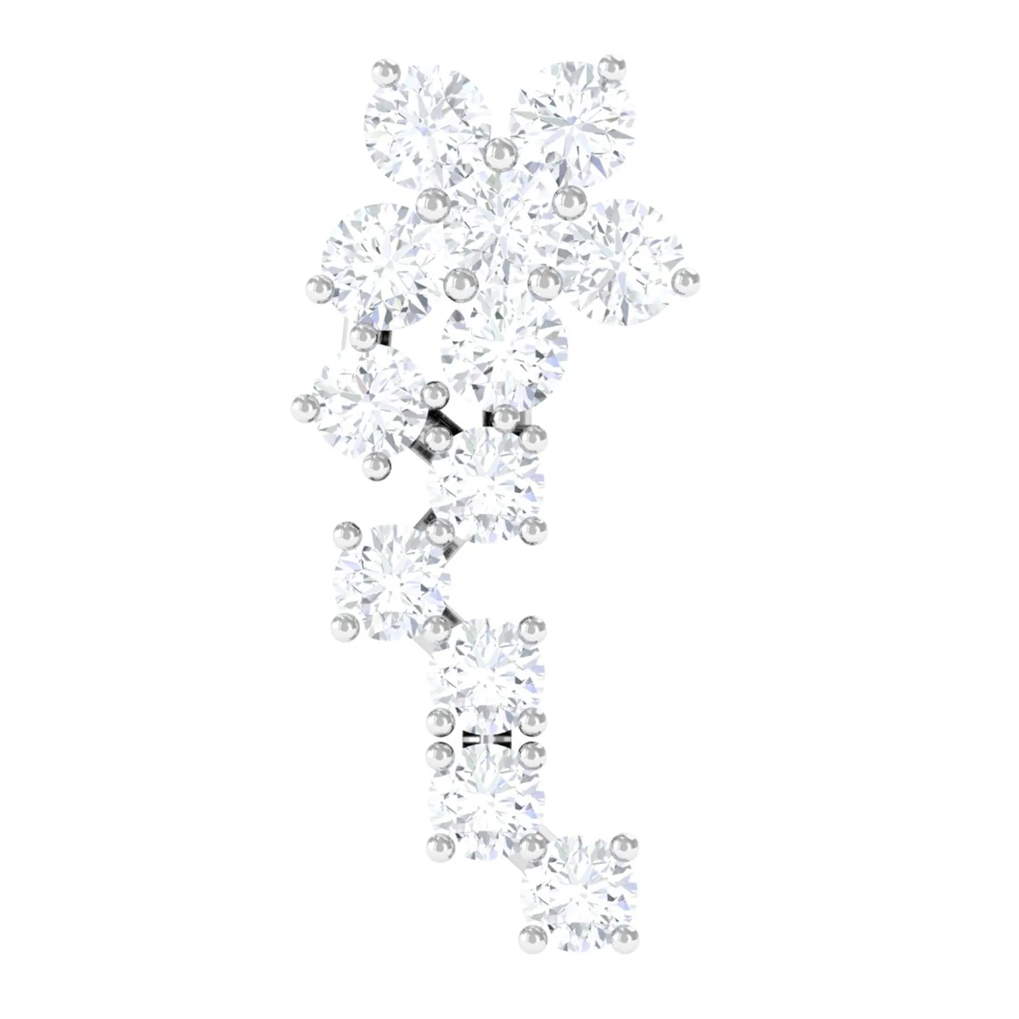 Natural Diamond Flower Cluster Earring for Helix Piercing