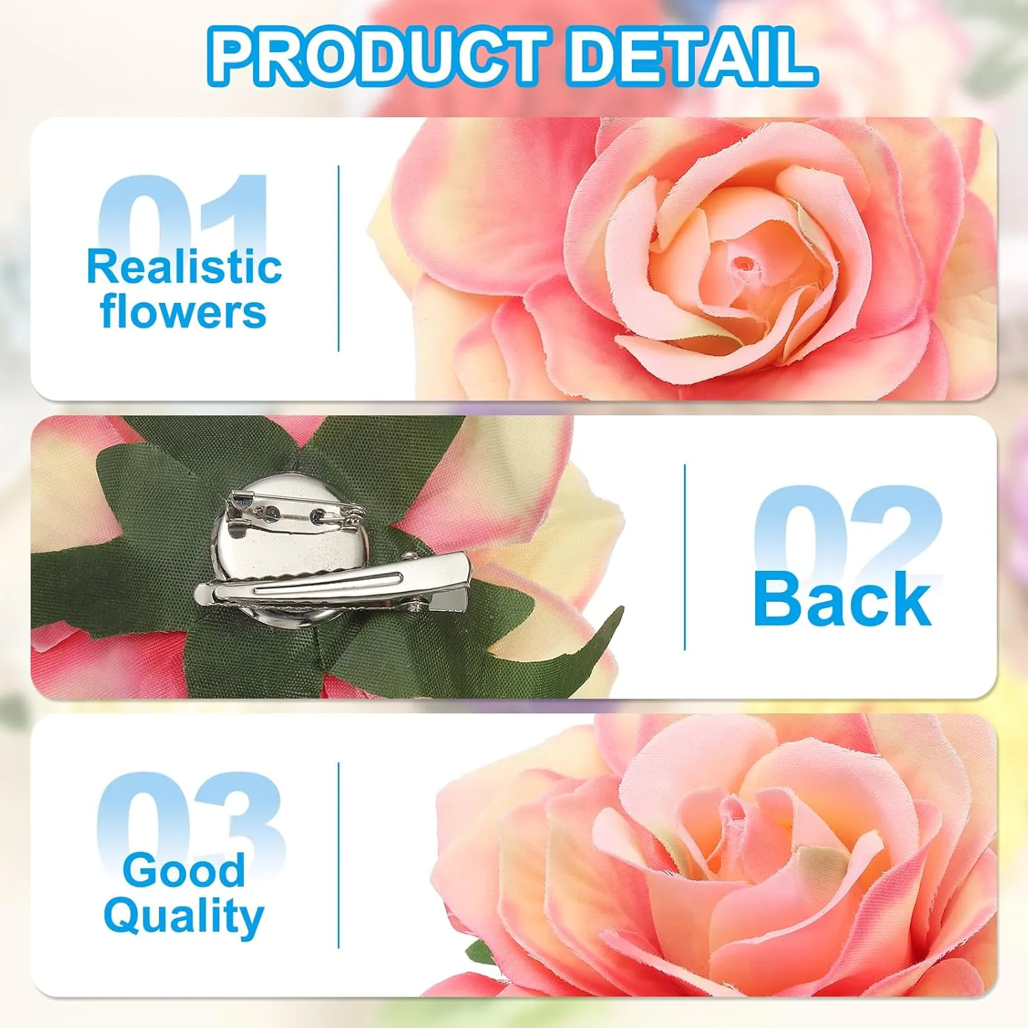 PATIKIL Rose Boho Hair Clips, Fabric Flower Brooch Pins for Women Wedding Party Dance Dress Clothes Accessories Valentine's Day Gifts