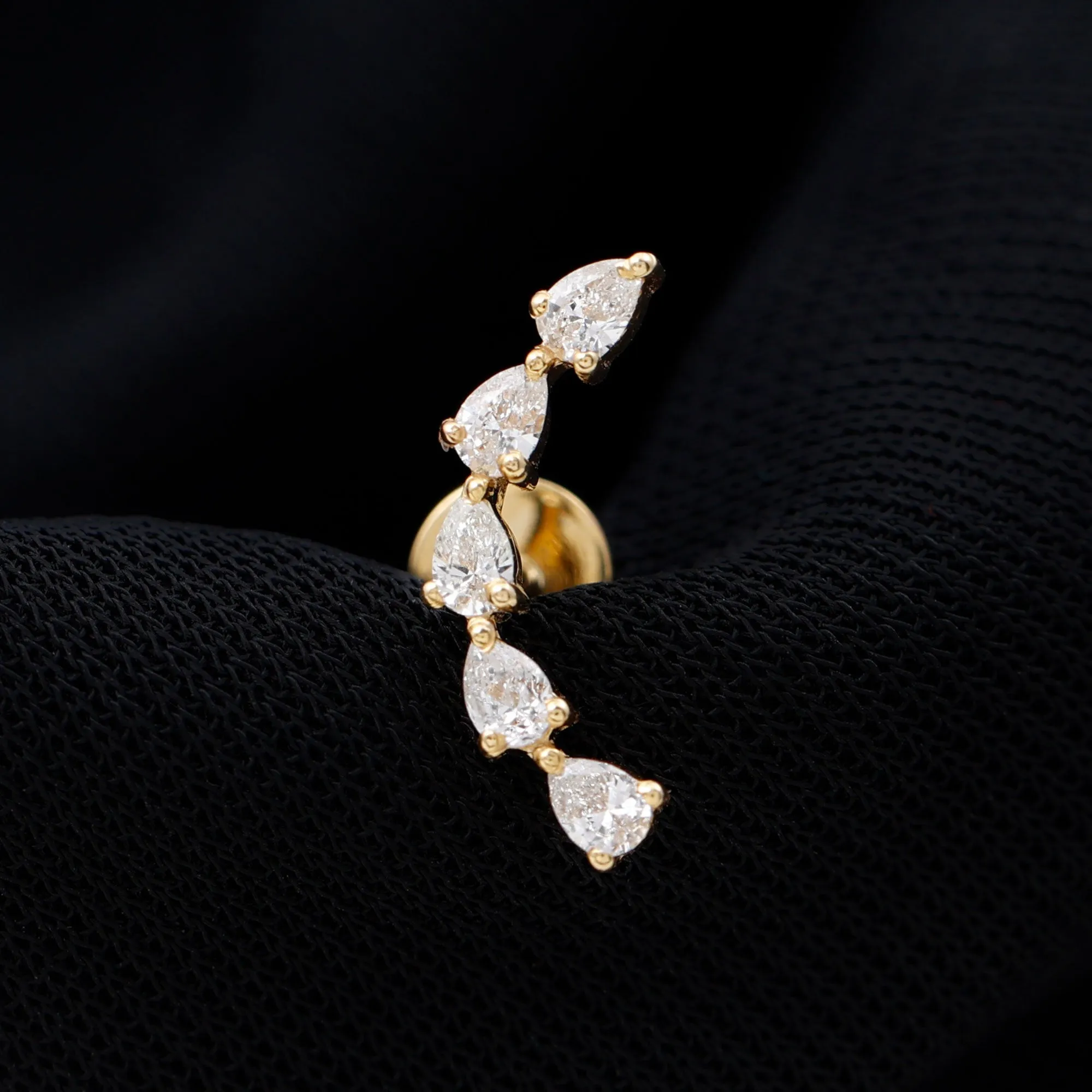 Pear Shape Diamond Crawler Earring for Cartilage Piercing