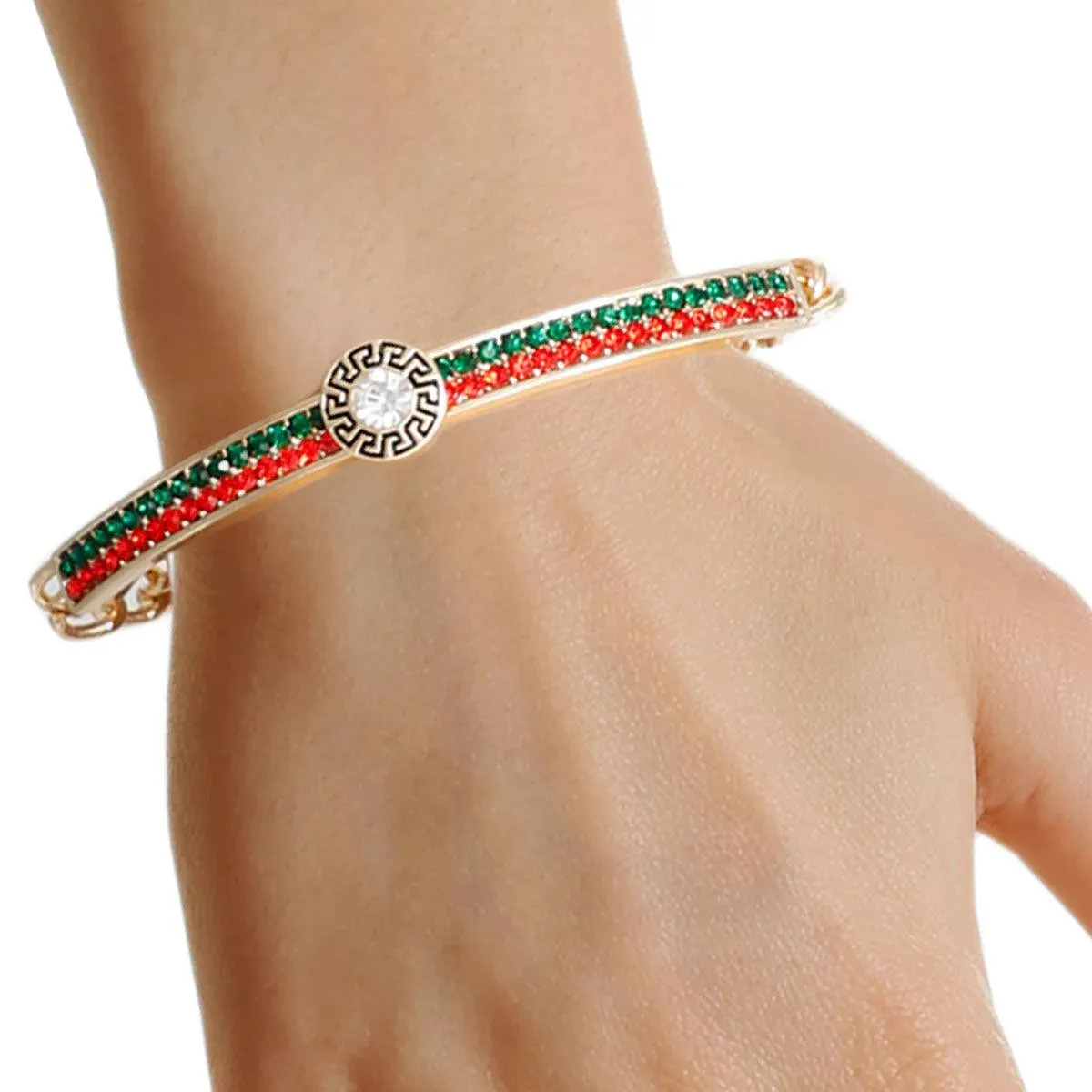 Red Green Half Chain Bangle Bracelet - Shop Now!