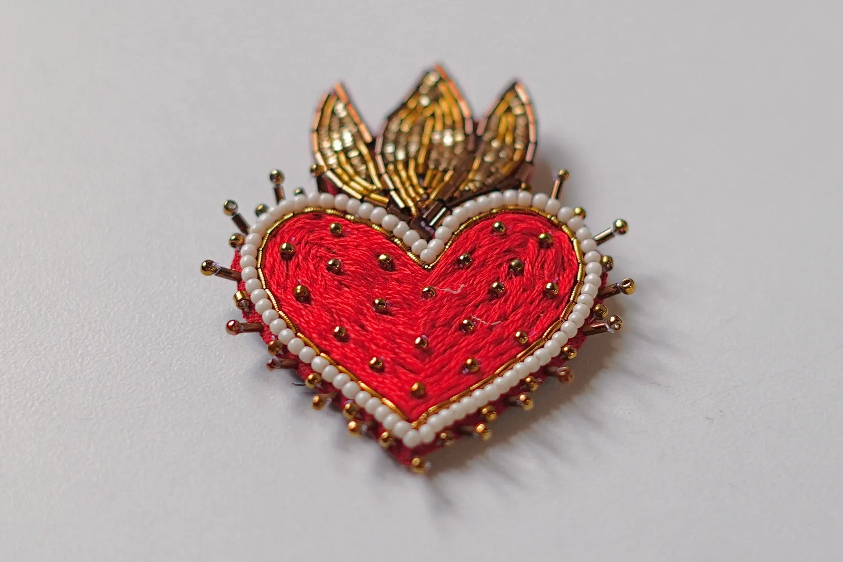 Sacred Heart  Hand Embroidered Brooch