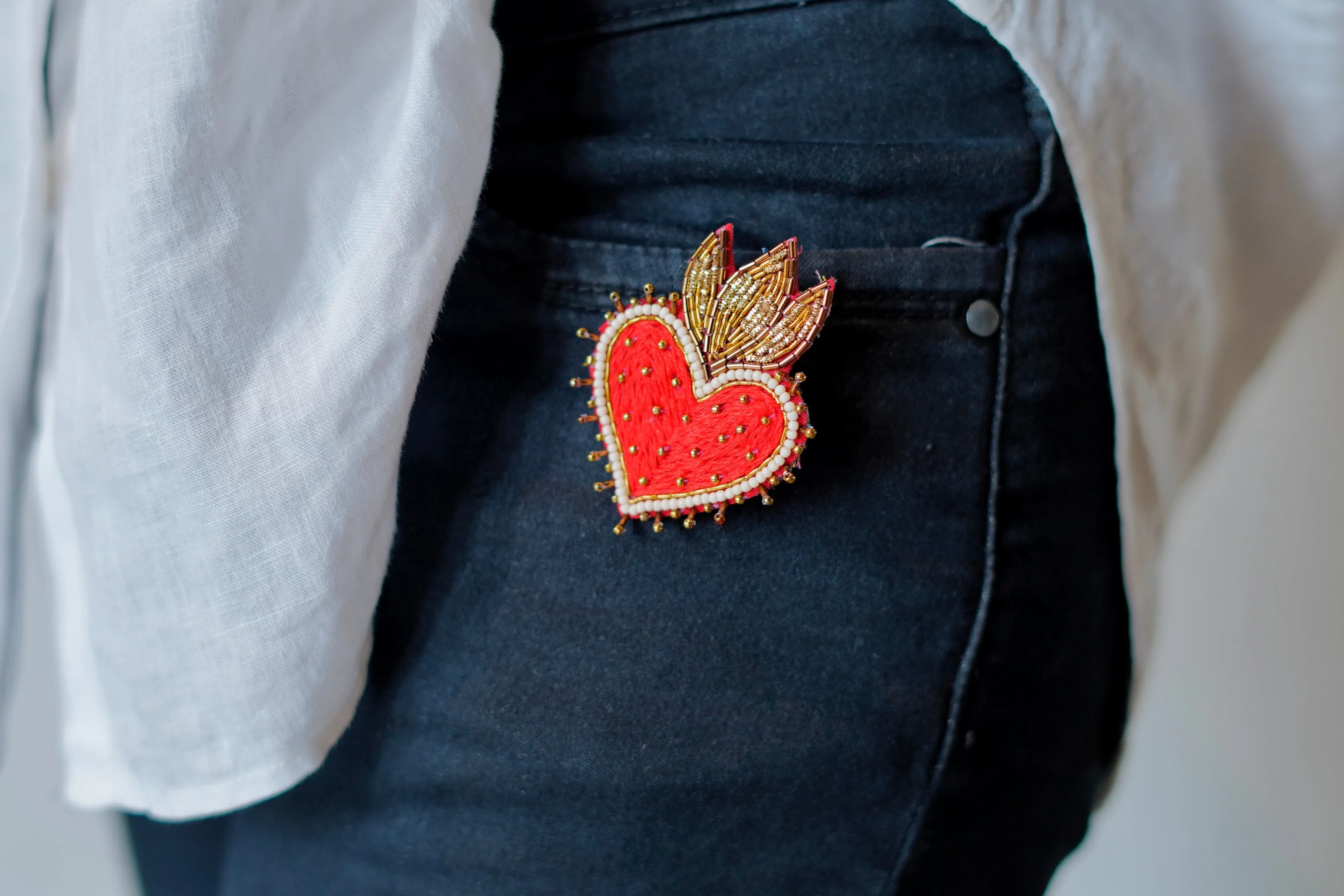 Sacred Heart  Hand Embroidered Brooch