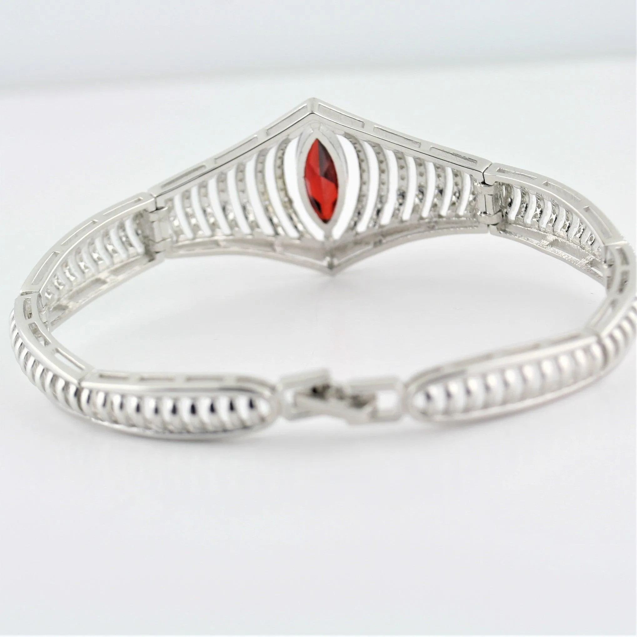 Silver Necklace Earrings Bracelet Set Garnet CZ