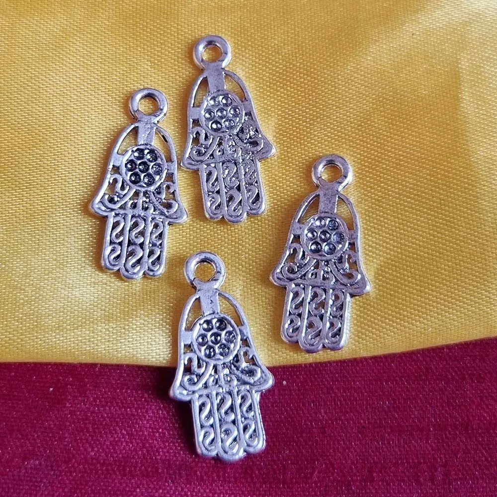 Silver Oxidized 10 PCS PACK/ HAMSA HAND FATIMA ZINC ALLOY METERIAL JEWELRY MAKING CHARMS Size 14x27mm