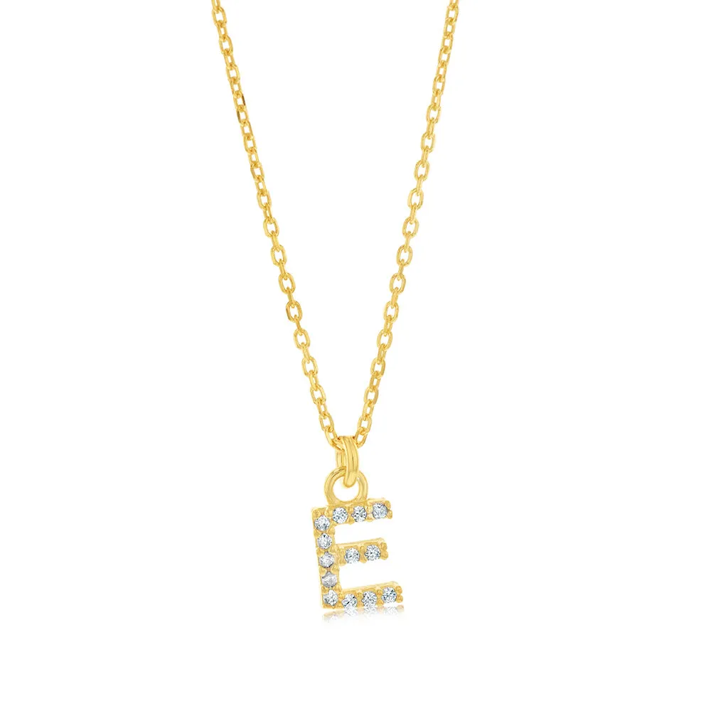 Sterling Silver Yellow Gold Plated Initial "E" Pendants On 45cm Chain