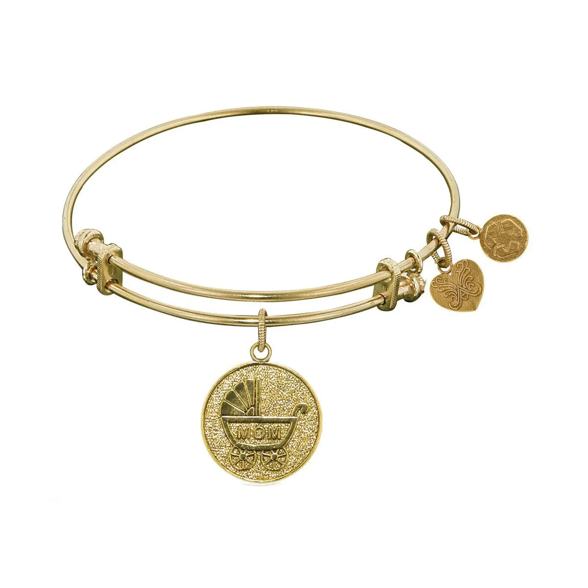 Stipple Finish Brass New Mom  Angelica Bangle Bracelet, 7.25"