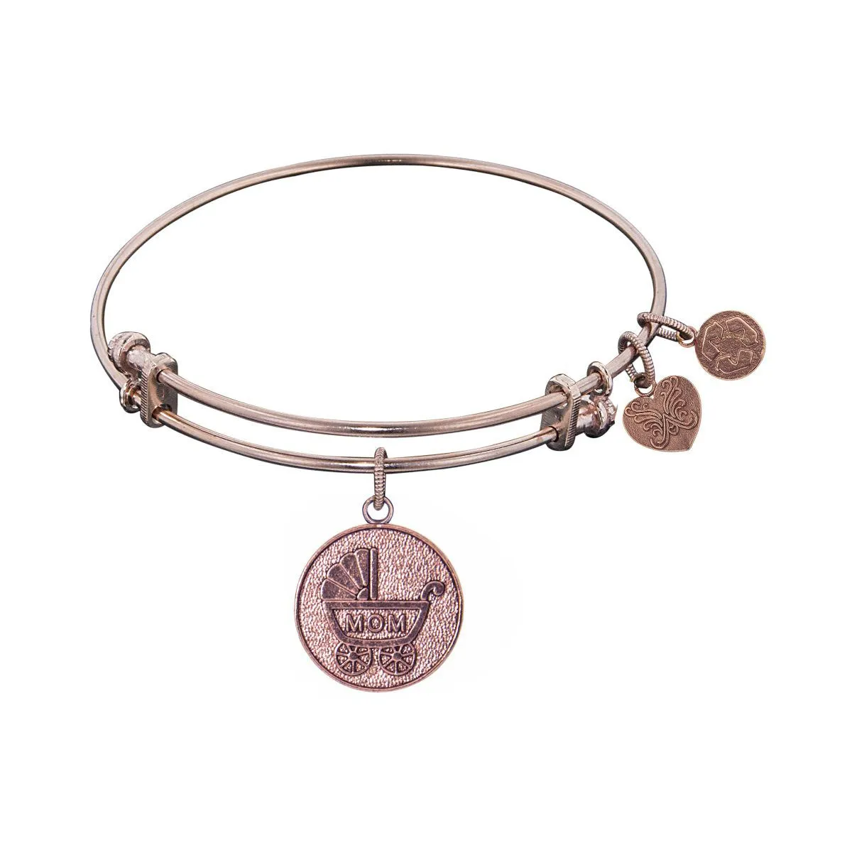 Stipple Finish Brass New Mom  Angelica Bangle Bracelet, 7.25"