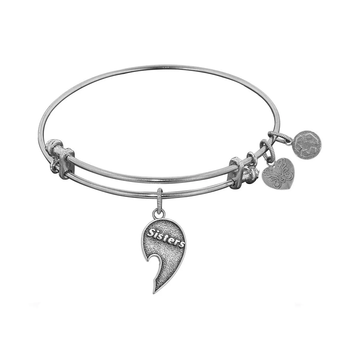 Stipple Finish Brass Right-Half Heart Sisters Angelica Bangle Bracelet, 7.25"