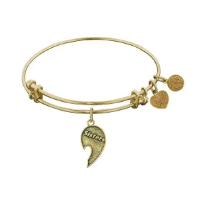 Stipple Finish Brass Right-Half Heart Sisters Angelica Bangle Bracelet, 7.25"
