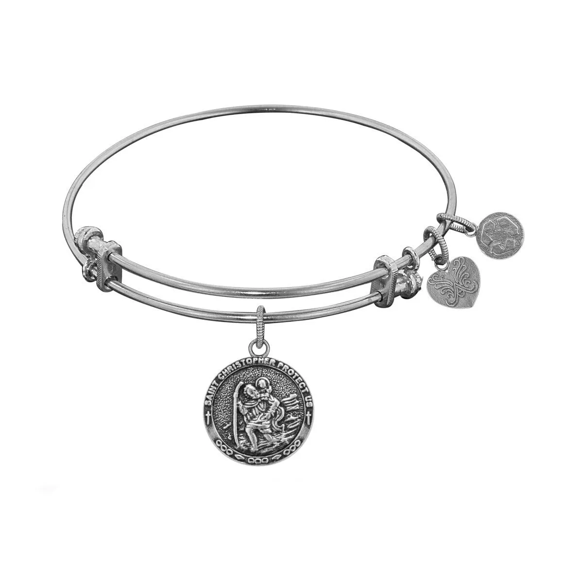 Stipple Finish Brass Saint Christopher Angelica Bangle Bracelet, 7.25"