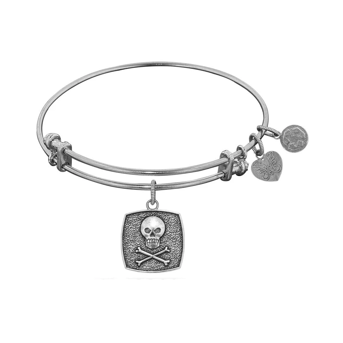 Stipple Finish Brass Skull And Cross Bones Angelica Bangle Bracelet, 7.25"