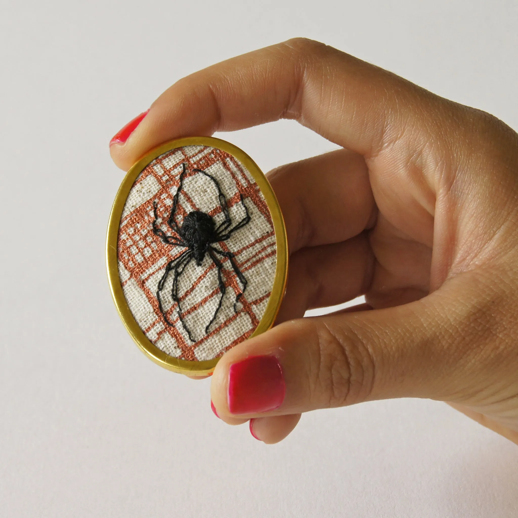 Stumpwork Black Widow Spider Brooch Pin Hand Embroidered Arachnida