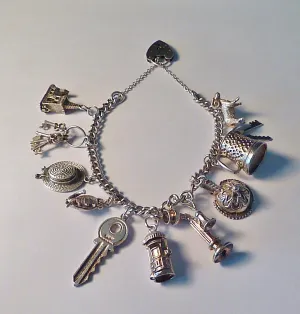 Vintage Jewellery Silver Wedding Themed 1970s Sterling Silver Charm Bracelet