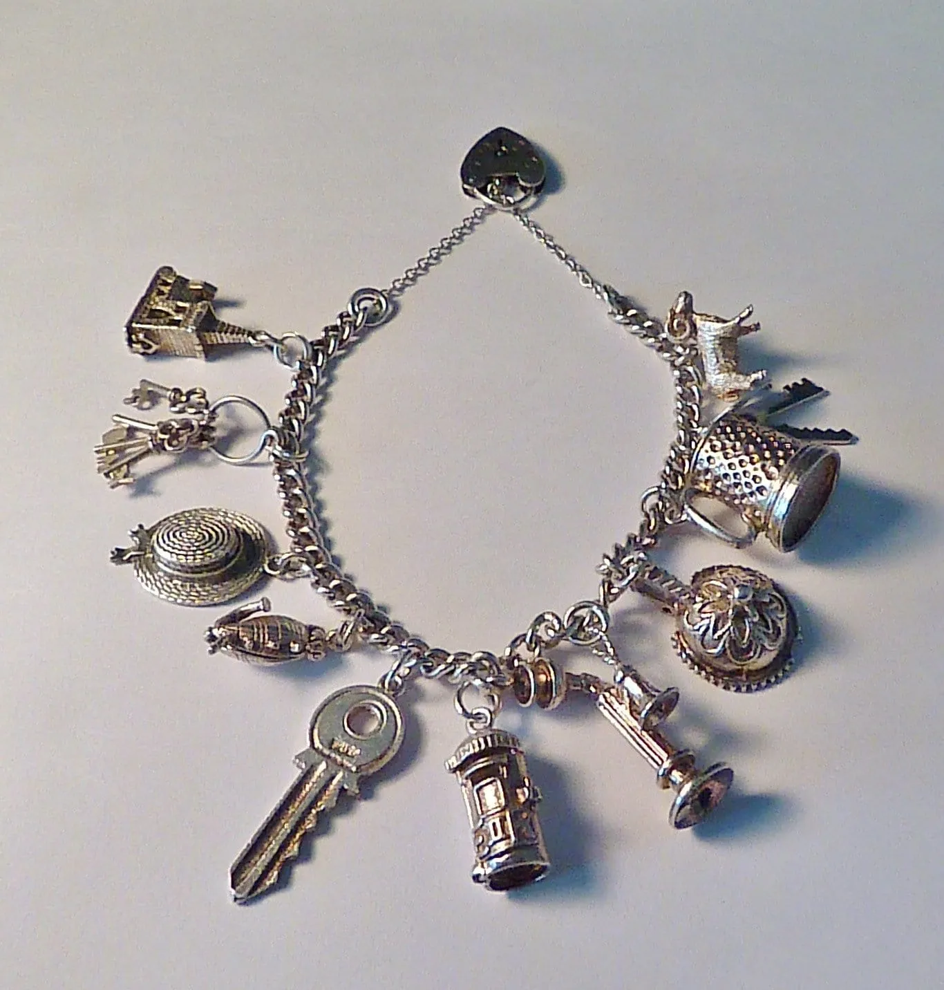 Vintage Jewellery Silver Wedding Themed 1970s Sterling Silver Charm Bracelet