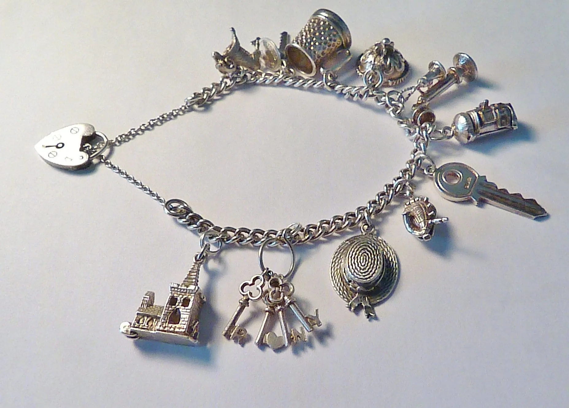 Vintage Jewellery Silver Wedding Themed 1970s Sterling Silver Charm Bracelet