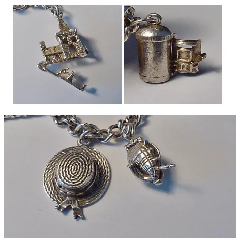 Vintage Jewellery Silver Wedding Themed 1970s Sterling Silver Charm Bracelet