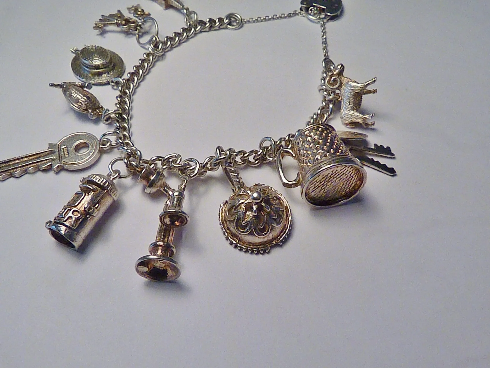Vintage Jewellery Silver Wedding Themed 1970s Sterling Silver Charm Bracelet