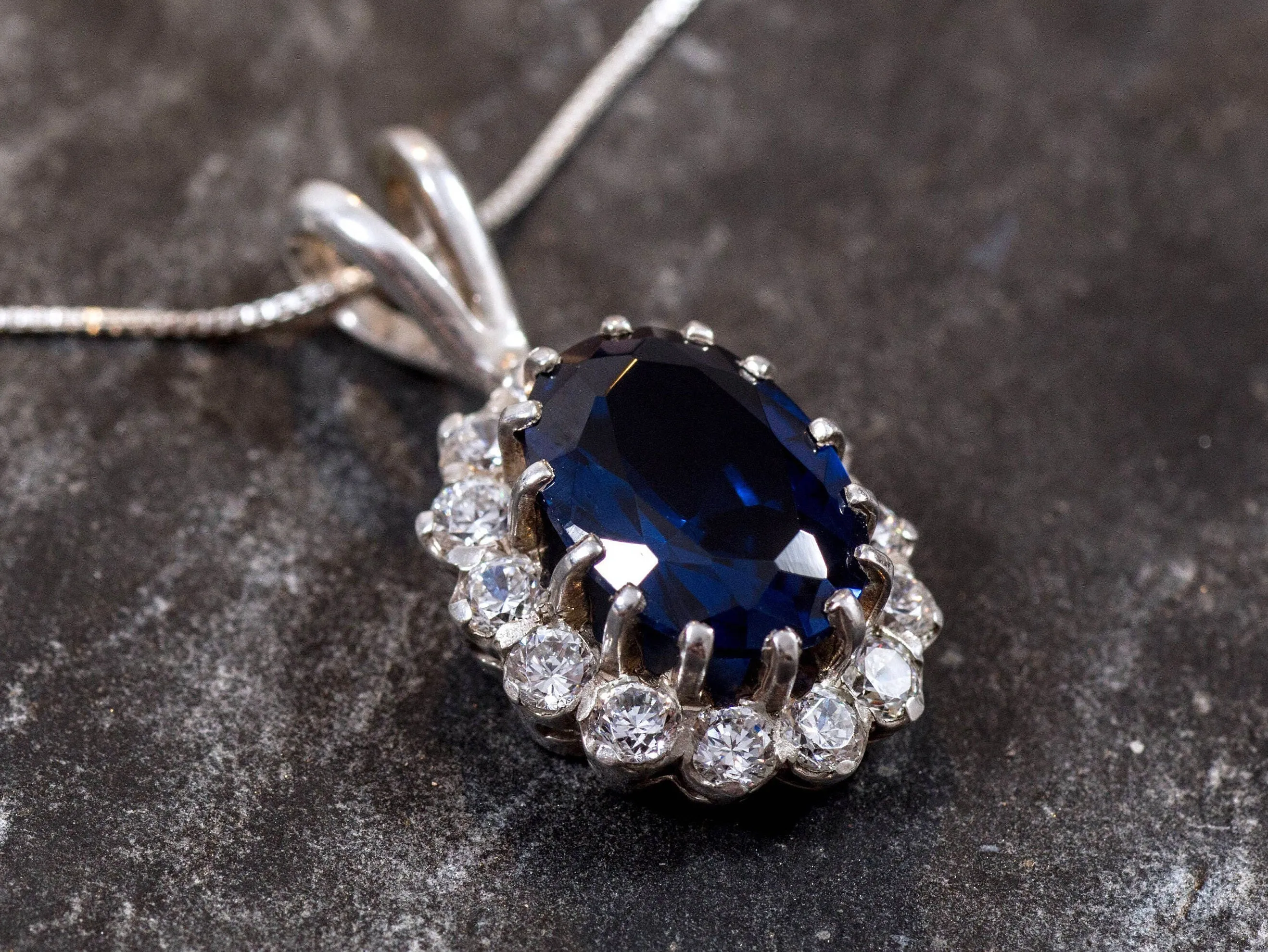 Vintage Sapphire Pendant - Princess Diana Necklace, Royal Blue Diamond Pendant