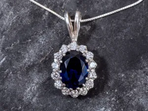 Vintage Sapphire Pendant - Princess Diana Necklace, Royal Blue Diamond Pendant