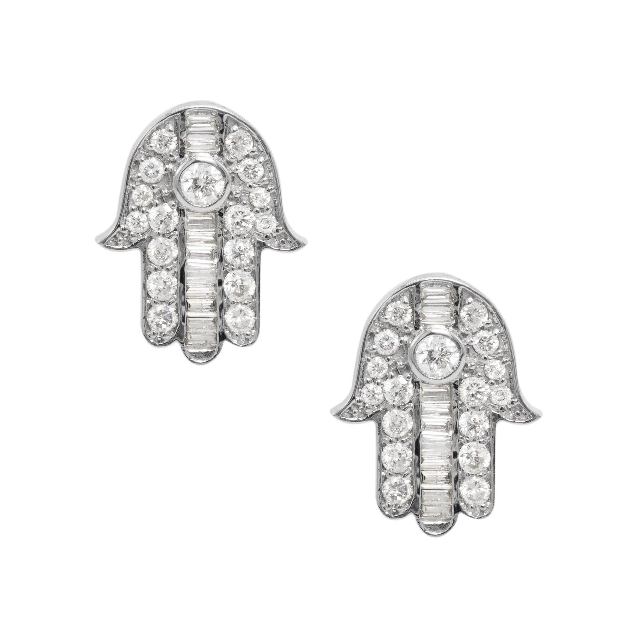 Women's Hamsa Diamond Stud Earrings 0.92ct 14K White Gold