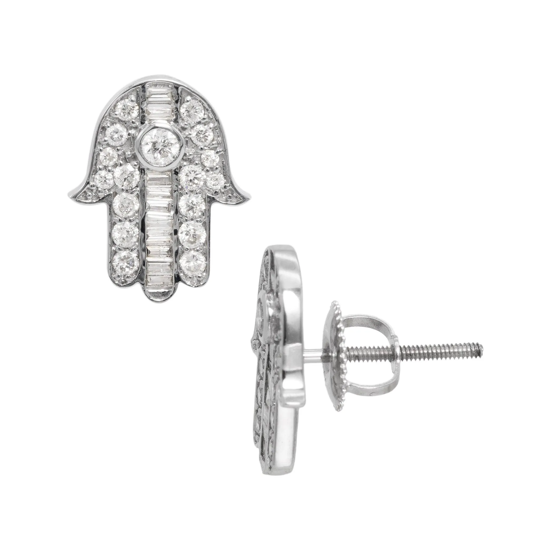 Women's Hamsa Diamond Stud Earrings 0.92ct 14K White Gold