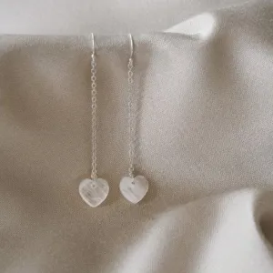 Xander Kostroma 925 Silver Quartz Heart Drop Earrings, 7cm Design, Healing Crystals for Energy Balance, Elegant Jewelry for Women, Stress Relief & Positivity