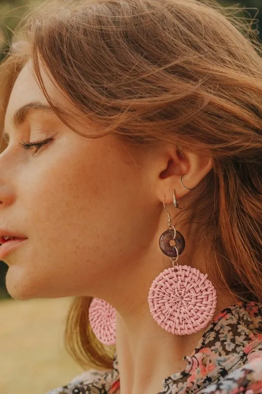 Xander Kostroma - 925 Sterling Silver Amethyst Purple Rattan Earrings - Ideal for Women and Teens - Perfect for Summer Wear and Anxiety Relief - 9cm Drop, 5cm Rattan Disc - A Thoughtful Gift for Stress Relief and Style Lovers