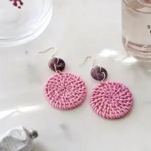 Xander Kostroma - 925 Sterling Silver Amethyst Purple Rattan Earrings - Ideal for Women and Teens - Perfect for Summer Wear and Anxiety Relief - 9cm Drop, 5cm Rattan Disc - A Thoughtful Gift for Stress Relief and Style Lovers