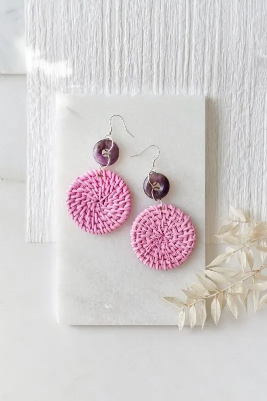 Xander Kostroma - 925 Sterling Silver Amethyst Purple Rattan Earrings - Ideal for Women and Teens - Perfect for Summer Wear and Anxiety Relief - 9cm Drop, 5cm Rattan Disc - A Thoughtful Gift for Stress Relief and Style Lovers