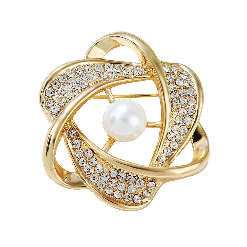 XSB079 - Golden Pearl Floral Saree Brooch