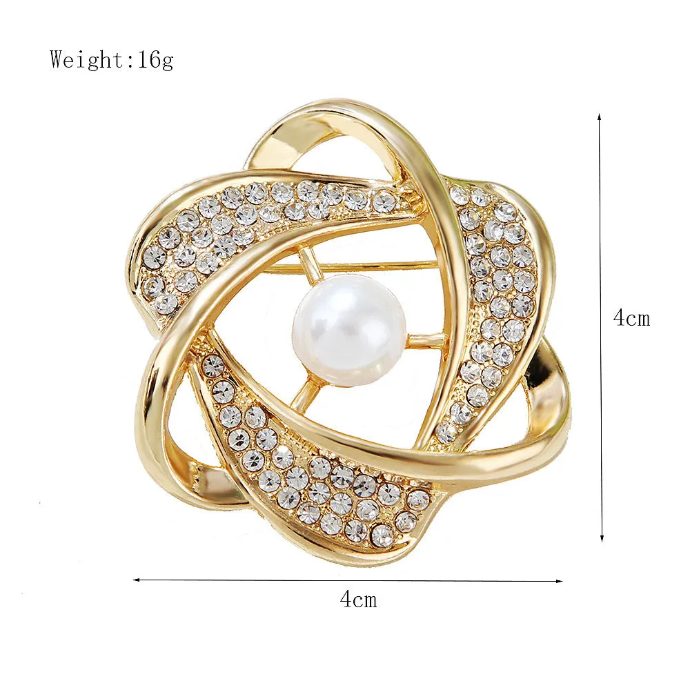 XSB079 - Golden Pearl Floral Saree Brooch