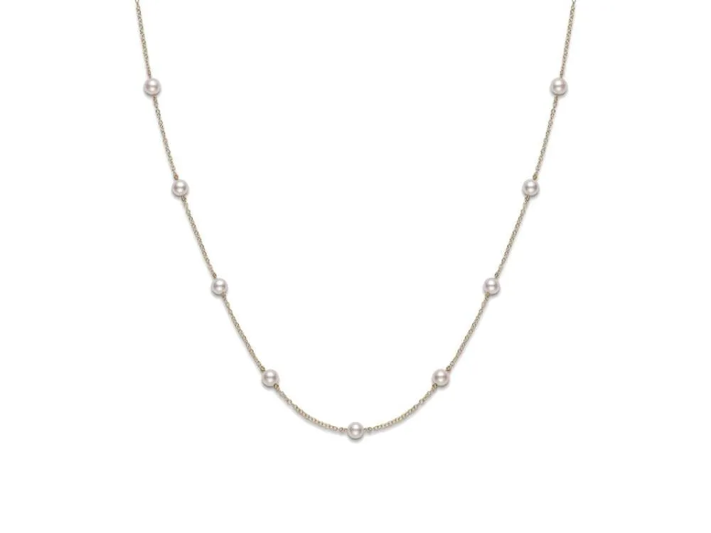 Yellow Gold Pearl Station Necklace