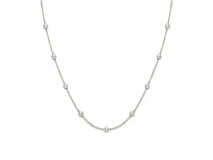Yellow Gold Pearl Station Necklace