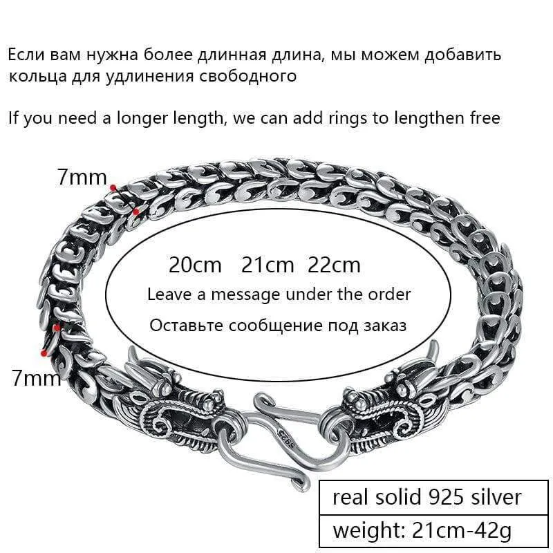 ZABRA Genuine 925 Sterling Silver Couple Dragon Bracelet Men Vintage Punk Rock Bracelets Biker Gothic Jewelry Pulsera Hombre
