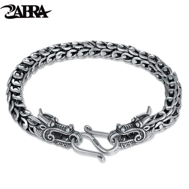 ZABRA Genuine 925 Sterling Silver Couple Dragon Bracelet Men Vintage Punk Rock Bracelets Biker Gothic Jewelry Pulsera Hombre